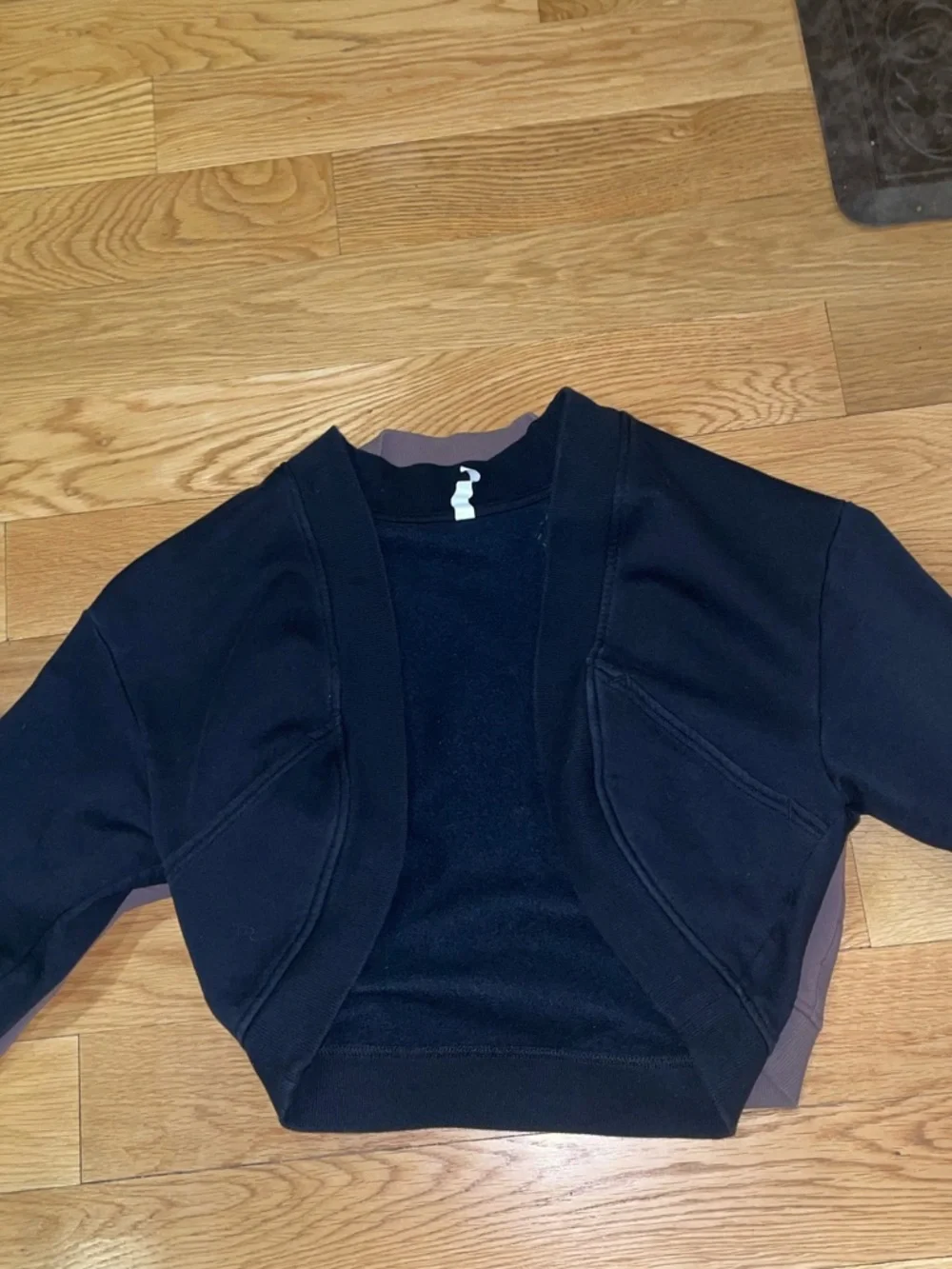 Cropped Open-Front Shrug Cardigan - Black & Plum - Picture 2 of 3